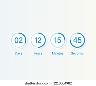 countdown clock counter timer. UI app digital count down circle board meter with circle time pie diagram. Scoreboard of day, hour, minutes and seconds for web page coming soon event template