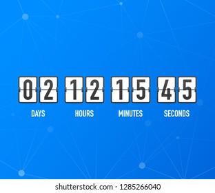 countdown clock counter timer. UI app digital count down circle board meter with circle time pie diagram. Scoreboard of day, hour, minutes and seconds for web page coming soon event template
