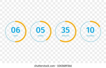 Countdown clock counter timer. Vector digital count down meter circle board with circle time pie diagram. Scoreboard of day, hour, minutes and seconds for template design on transparent background - Powered by Shutterstock - Get 15% off with code: PIKWIZARD15