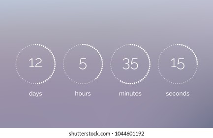 Countdown Clock Counter Timer. Vector Digital Count Down Circle Board With Circle Time Pie Diagram. Scoreboard Of Day, Hour, Minutes And Seconds For Web Page Upcoming Event Template Design.