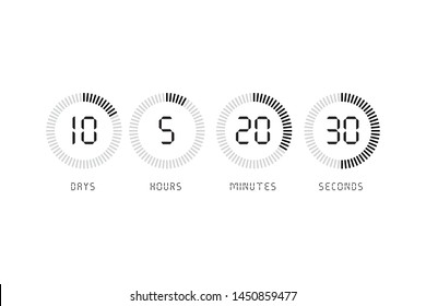 Countdown Clock Counter Timer. Vector Digital Count Down Circle Board With Circle Time Pie Diagram.