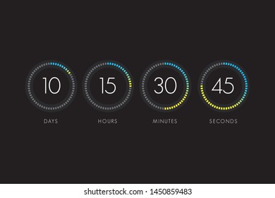 Countdown Clock Counter Timer. Vector Digital Count Down Circle Board With Circle Time Pie Diagram.