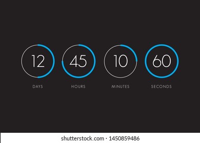 Countdown Clock Counter Timer. Vector Digital Count Down Circle Board With Circle Time Pie Diagram.