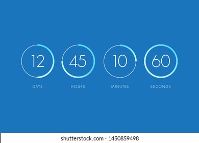 Countdown Clock Counter Timer. Vector Digital Count Down Circle Board With Circle Time Pie Diagram.