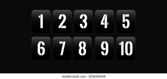 Countdown clock counter timer. Vector icon on white background. Collection of mechanical flip countdown numbers. Timer, scoreboard. 10 eps
