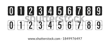 Countdown clock counter timer. Vector icon on white background.
 Collection of mechanical flip countdown numbers.Timer, scoreboard. 10 eps