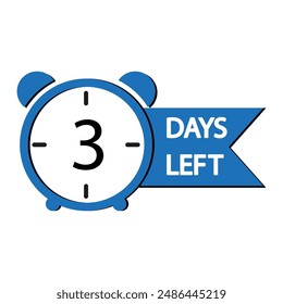 Countdown clock icon. Blue and black. 3 Days Left text. Vector illustration.