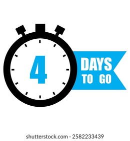 Countdown clock icon. Number four highlight. 4 days to go. Vector time design.