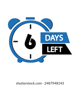 Icono del reloj de cuenta atrás. Quedan seis días. Símbolo de administración de tiempo. Ilustración vectorial.