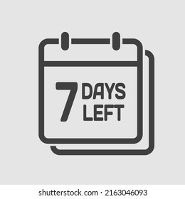 Icono de calendario de página diaria de cuenta atrás - quedan 7 días. El día del vector. Aplicación de agenda, fecha límite de negocio, fecha. Recordatorio, programe un pictograma simple. Cuenta regresiva para la venta, promoción