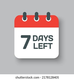 Icono de calendario de página diaria de cuenta atrás - quedan 7 días. El día del vector. Aplicación de agenda, fecha límite de negocio, fecha. Recordatorio, programe un pictograma simple. Cuenta regresiva para la venta, promoción