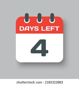 Icono de calendario de página diaria de cuenta atrás - quedan 4 días. El día del vector. Aplicación de agenda, fecha límite de negocio, fecha. Recordatorio, programe un pictograma simple. Cuenta regresiva para la venta, promoción