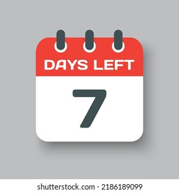 Icono de calendario de página diaria de cuenta atrás - quedan 7 días. El día del vector. Aplicación de agenda, fecha límite de negocio, fecha. Recordatorio, programe un pictograma simple. Cuenta regresiva para la venta, promoción
