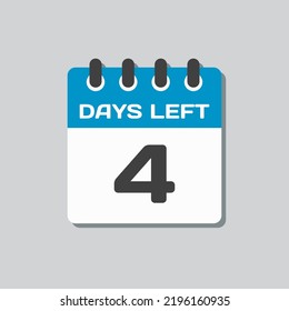 Countdown daily page calendar icon - 4 days left. Vector number day to go. Agenda app, business deadline, date. Reminder, schedule simple pictogram. Countdown for sale, promotion