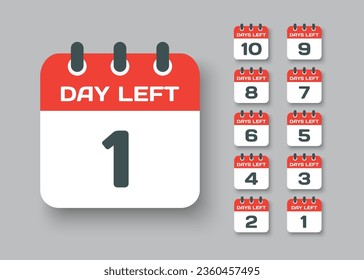 Countdown daily page calendar icon - 1 day left. Vector number day to go. Agenda app, business deadline, date. Reminder, schedule simple pictogram. Countdown for sale, promotion