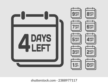 Countdown daily page calendar icon - 4 days left. Vector number day to go. Agenda app, business deadline, date. Reminder, schedule simple pictogram. Countdown for sale, promotion