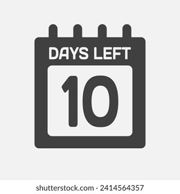 Countdown daily page calendar icon - 10 days left. Vector number day to go. Agenda app, business deadline, date. Reminder, schedule simple pictogram. Countdown for sale, promotion
