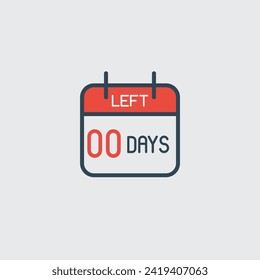 Countdown daily page calendar icon - 0 days left. Number day to go. Agenda app, business deadline, date. Reminder, schedule simple pictogram. Countdown for sale, promotion