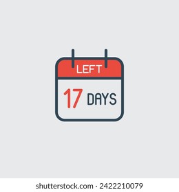 Countdown daily page calendar icon 17 days left. Number day to go. Agenda app, business deadline, date. Reminder, schedule simple pictogram.