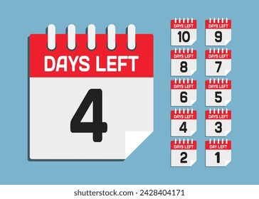 Countdown daily page calendar icon - 4 days left. Vector number day to go. Agenda app, business deadline, date. Reminder, schedule simple pictogram. Countdown for sale, promotion