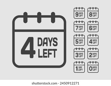 Countdown daily page calendar icon - 4 days left. Vector number day to go. Agenda app, business deadline, date. Reminder, schedule simple pictogram. Countdown for sale, promotion
