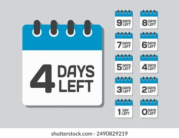 Countdown daily page calendar icon - 4 days left. Vector number day to go. Agenda app, business deadline, date. Reminder, schedule simple pictogram. Countdown for sale, promotion