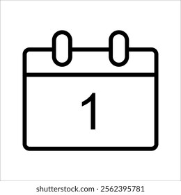 Countdown daily page calendar icon - 1 day left. Vector number day to go. Agenda app, business deadline, date. Reminder, schedule simple pictogram.