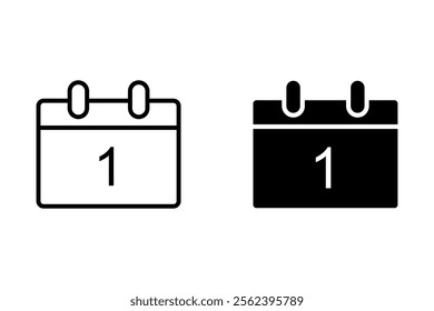 Countdown daily page calendar icon - 1 day left. Vector number day to go. Agenda app, business deadline, date. Reminder, schedule simple pictogram.