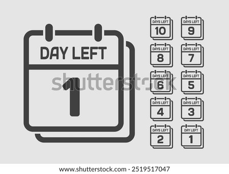 Countdown daily page calendar icon - 1 day left. Vector number day to go. Agenda app, business deadline, date. Reminder, schedule simple pictogram. Countdown for sale, promotion