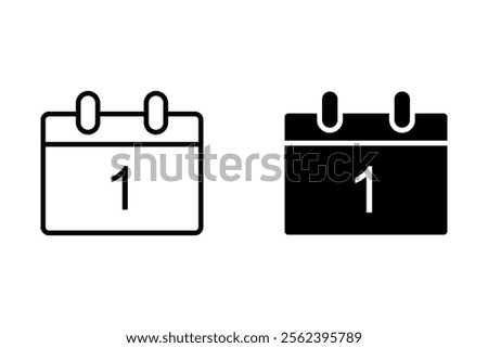 Countdown daily page calendar icon - 1 day left. Vector number day to go. Agenda app, business deadline, date. Reminder, schedule simple pictogram.