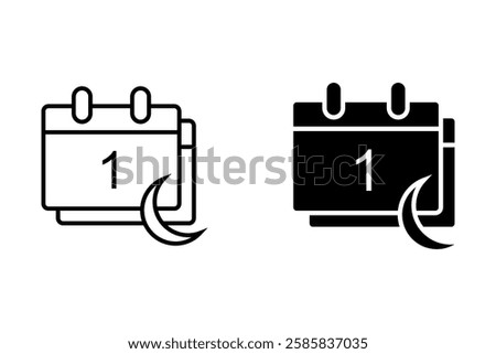 Countdown daily page calendar icon - 1 day left. Vector number days remaining.vector ramadan calendar with crescent moon style. for the time and date in the holy month. Line design style 