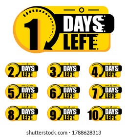 Countdown Of Days 1,2,3,4,5,6,7,8,9,10. The Days Left Badges. A Countdown Is Going On, One Day I Left A Badge And A Label To Calculate The Date Of Work. Offer Timer, Sticker Limited To A Few Days.