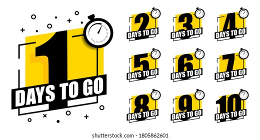 Countdown of days 1,2,3,4,5,6,7,8,9,10. The days left badges. A countdown is going on, one day I left a badge and a label to calculate the date of work. Offer timer, sticker limited to a few days.