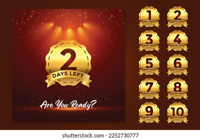 Countdown of days 1,2,3,4,5,6,7,8,9,10. The days left badges, A Countdown is going on, 10 Days Remaining for Opening, Countdown Design in Colorful Gradient Background, Opening Soon