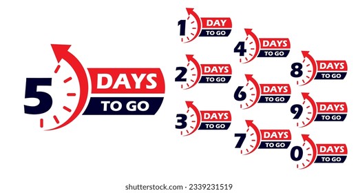 Countdown of days 1,2,3,4,5,6,7,8,9,10. The days left badges. A countdown is going on, one day I left a badge and a label to calculate the date of work. Offer timer, sticker limited to a few days.