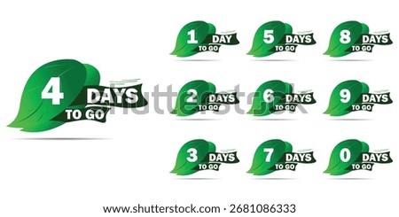 Countdown of days 1,2,3,4,5,6,7,8,9,10. The days left badges. A countdown is going on, one day I left a badge and a label to calculate the date of work. Offer timer, sticker limited to a few days.
