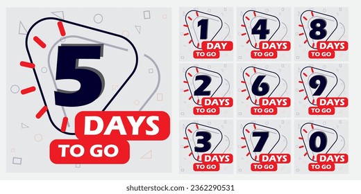countdown days go to banner, countdown left days banner. count time sale. Nine, eight, seven, six, five, four, three, two, one, zero days left. Vector illustration with black and red color