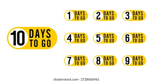 Dias de contagem regressiva para ir banner. conjunto de número 10-1 dias de crachás de esquerda. promoção venda oferta timer negócio	