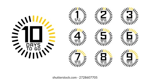 Días de cuenta regresiva para el Anuncio. conjunto de insignias de número 10-1 días restantes. iconos digitales de cuenta regresiva. temporizador de oferta de venta de promoción