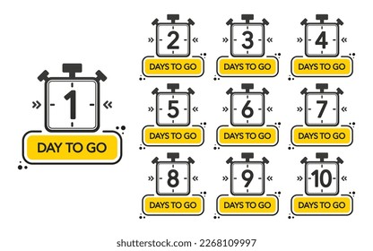 Countdown days to go event. Banner sale. Time countdown. There are nine, eight, seven, six, five, four, three, two, and one days to go. Vector illustration.