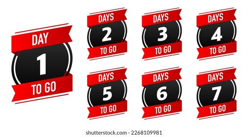 Countdown days to go event in sticker design. Banner sale. Time countdown. There are nine, eight, seven, six, five, four, three, two, and one days to go. Vector illustration.