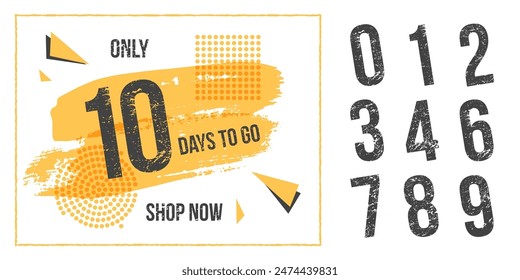 Countdown days to go poster. Count time display with all numbers from zero to ten. Sales or promotion clock. Retro realistic vector illustration.