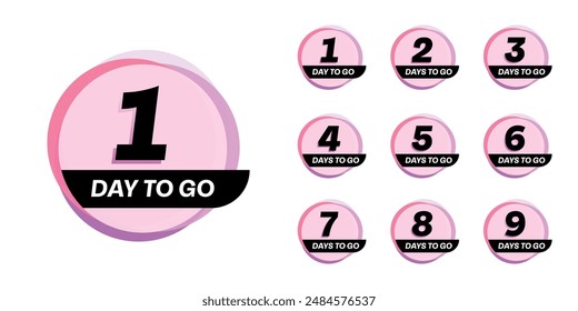 Countdown days to go set. Vector sign for special sale promo. 1, 2, 3, 4, 5, 6, 7, 8, 9.
