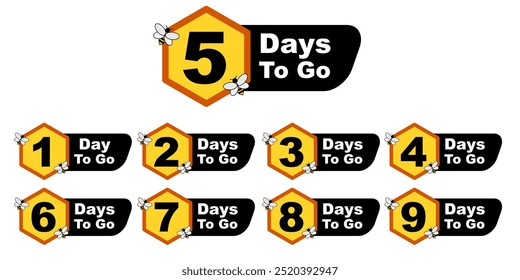 countdown or days to go set vector illustration with bee vector illustration. event countdown emblem numeral