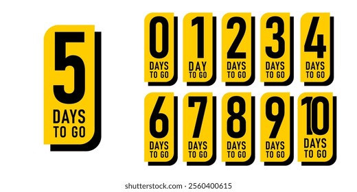 Countdown days left banner. set of number 10-1 days to go badges. countdown icon isolated on white background. promotion sale offer deal timer. vector illustration