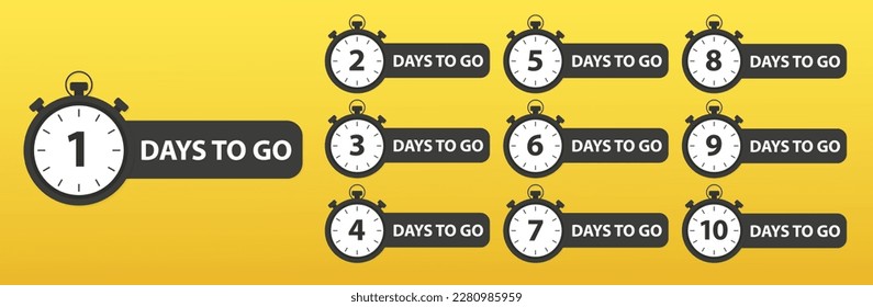 Countdown days left banner. Time of sale. Nine, eight, seven, six, five, four, three, two, one, zero days left. Calculation of time of sale. Days left. Countdown left days banner. Vector illustration