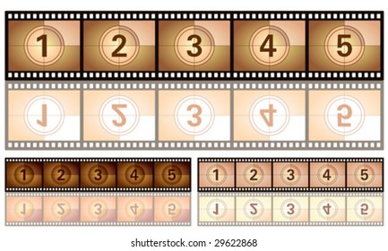 Countdown film  with reflection isolated on a white background. Vector illustration.
