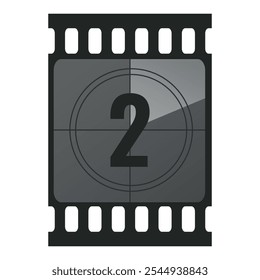 Countdown filmstrip frame piece with number two. Retro cinema movie timer counter. Vector illustration