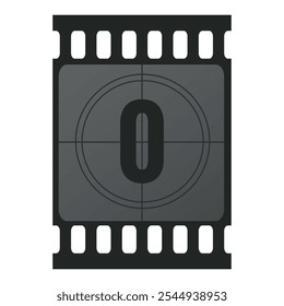 Countdown filmstrip frame piece with number zero. Retro cinema movie timer counter. Vector illustration