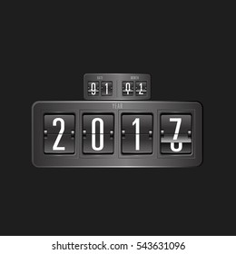 Countdown Flip clock changing from last year to new year  isolated on black background, vector illustration.